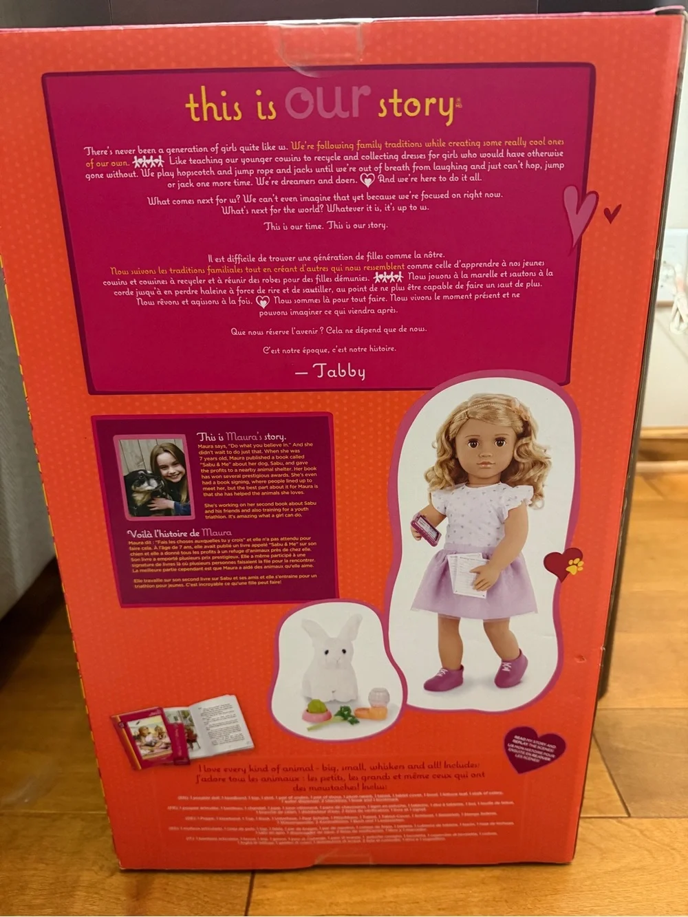 Our Generation Tabby Doll in Lavender Skirt with White Top and Plush Bunny
